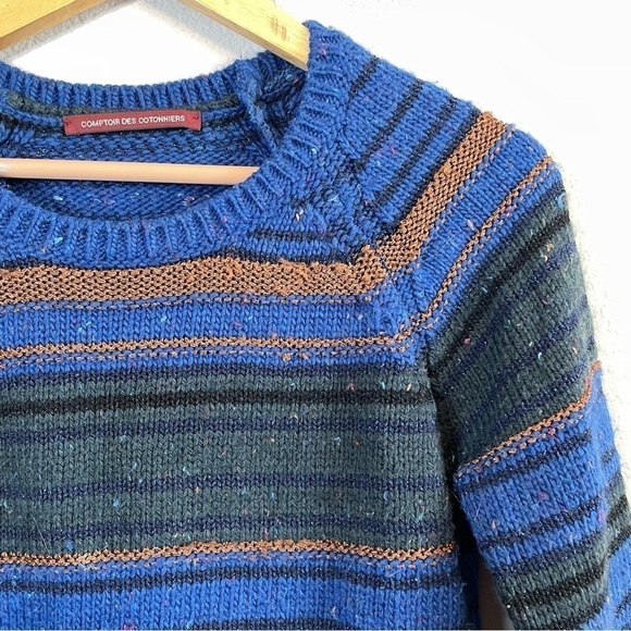 Comptoir des Cotonniers Wool Alpaca Blend Blue Stripe Cozy Sweater Top Sze Small - Picture 4 of 12